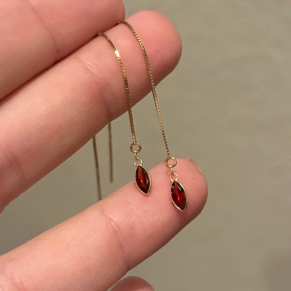 14k Yellow gold & Garnet Dangle Threader Earrings